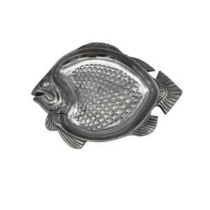 Fish Shaped Aluminum Serving Platter / Tray 13" x 10" Unique Coastal Design